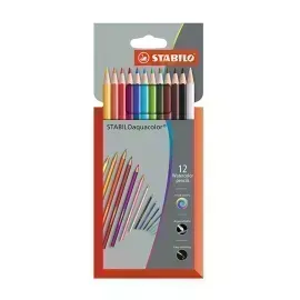 Lápices de Color Acuarelables, Largos, Aquacolor, Cuerpo Hexagonal, Mina 2.8 mm, Estuche x 12 Colores. 