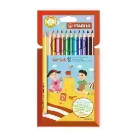 Lápices de Color, Largos, Trio thick, Cuerpo Triangular, Mina 4.2 mm, Estuche x 12 Colores. 