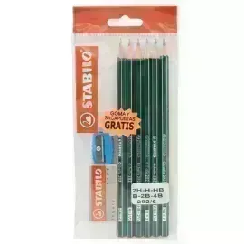 Lápices de Dibujo, Othello, 6 Graduaciones + Borrador + Sacapuntas, Cuerpo Hexagonal, Mina 2.2-3.0 mm, Pack.