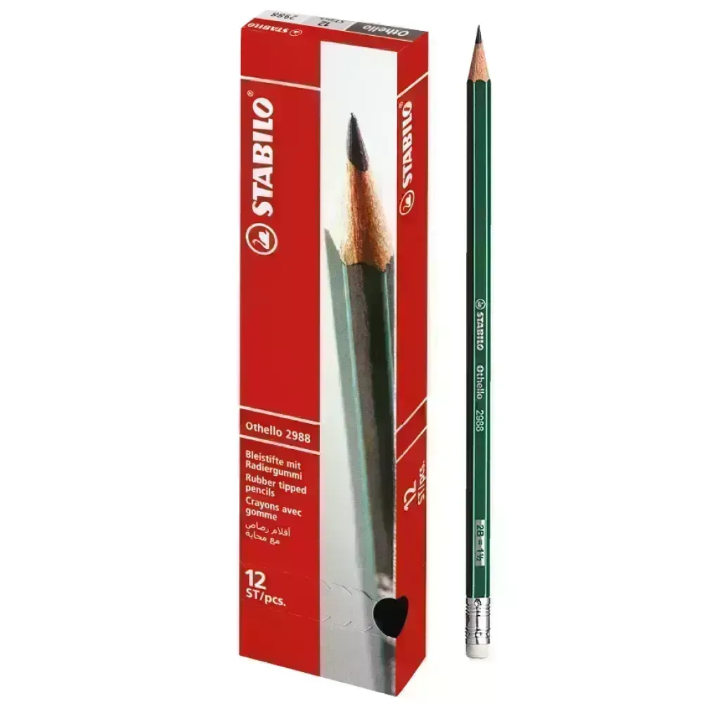 Lápices de Dibujo, Othello, 2B, Cuerpo Hexagonal, Mina 2.2-3.0 mm, c/Borrador, Caja x 12 Unds.