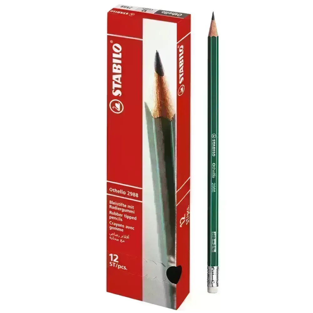 Lápices de Dibujo, Othello, HB, Cuerpo Hexagonal, Mina 2.2-3.0 mm, c/Borrador, Caja x 12 Unds.
