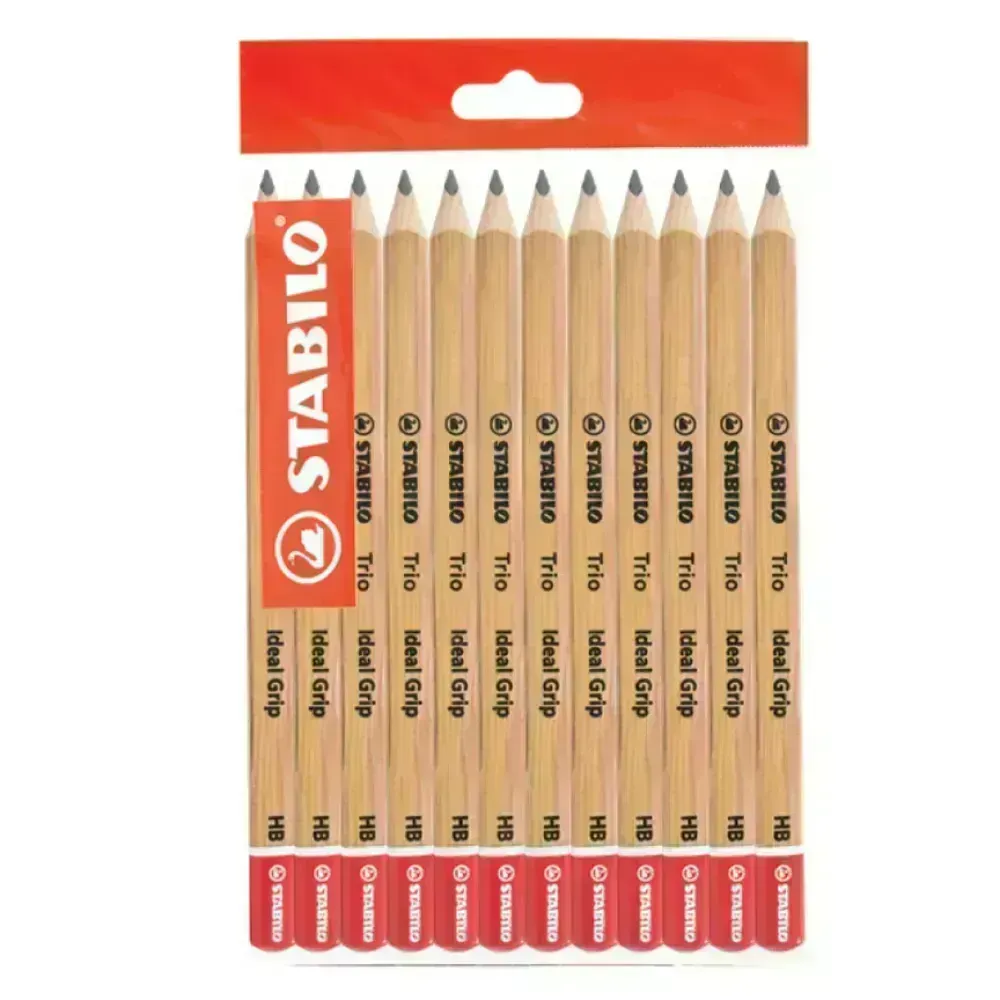 Lápices de Grafito, Trio Jumbo, HB, Barniz Madera, Cuerpo Triangular, Mina 4.2 mm + Sacapuntas, Pack x 12 Unds.