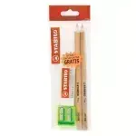 Lápices de Grafito, Trio Jumbo, HB, Barniz Madera, Cuerpo Triangular, Mina 4.2 mm + Sacapuntas + Borrador, Pack x 2.