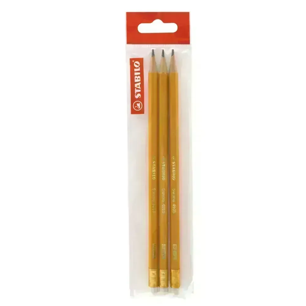 Lápices de Grafito, Swano, HB, Barniz Amarillo, Cuerpo Hexagonal, Mina 2.2 mm, c/Borrador, Pack x 3 Unds.