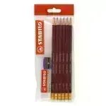Lápices de Grafito, Swano, HB, Barniz Rojo, Cuerpo Hexagonal, Mina 2.2 mm. Pack x 6 Unds. + 1x Borrador 1186 + 1x Sacapuntas