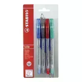 Bolígrafo, Bille 508, Punta Media 0.45 mm, Pack x 4 Unds. Azul, Negro, Rojo, Verde
