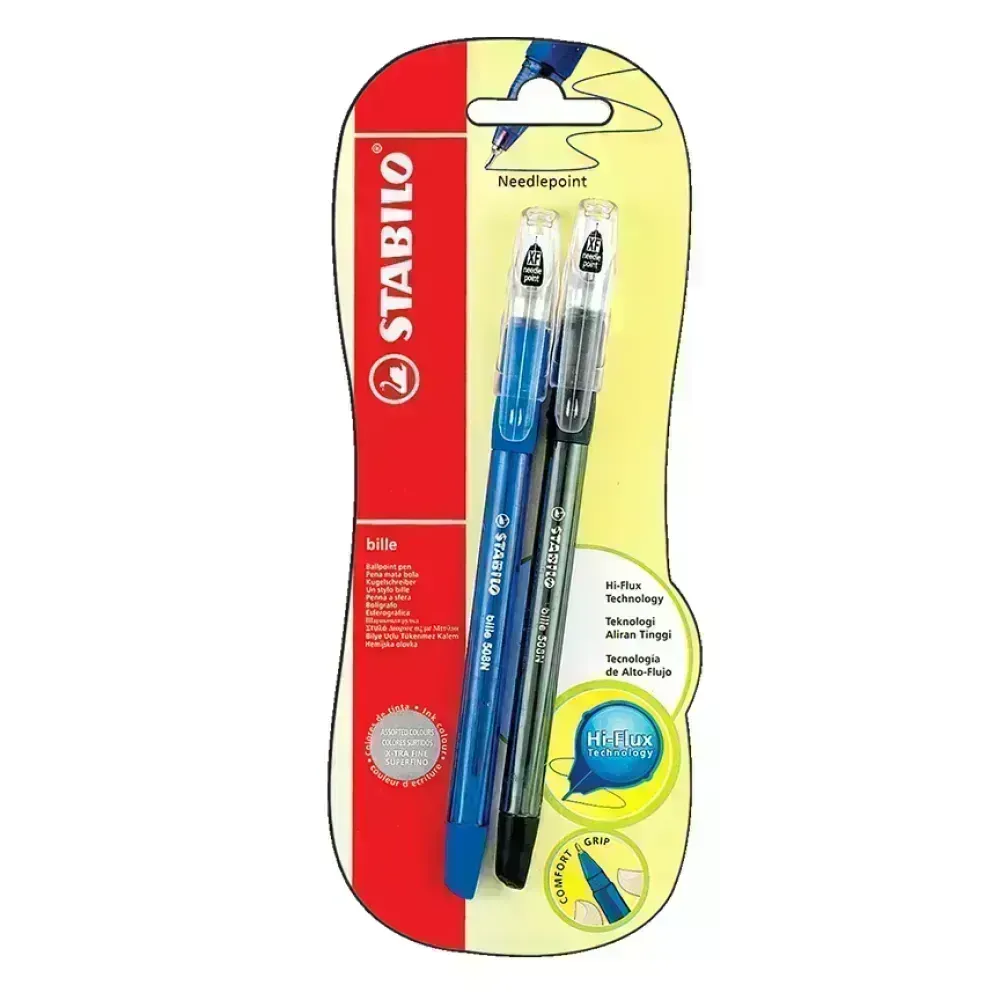 Bolígrafo, Bille Hi-Flux 508NF, Punta Aguja 0.38 mm, Pack x 2 Unds., Azul y Negro