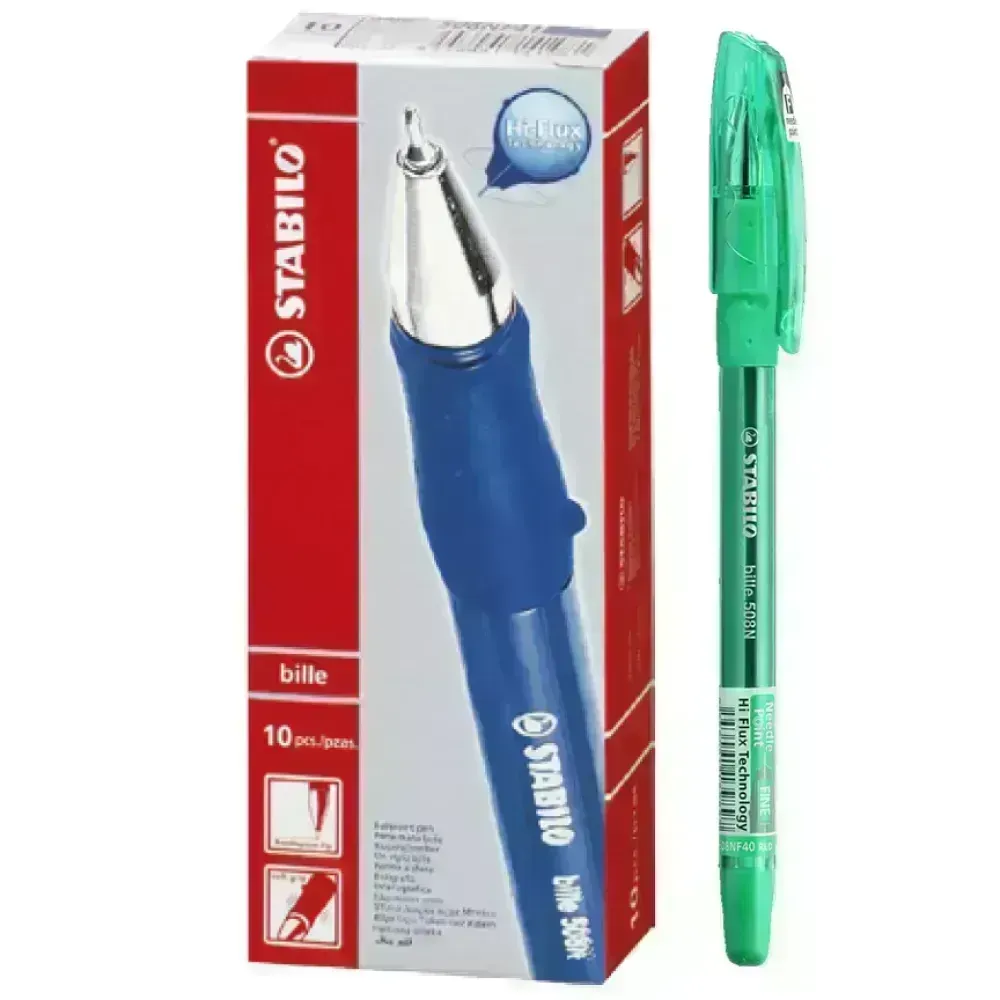 Bolígrafo, Bille Hi-Flux 508NF, Punta Aguja 0.38 mm, Verde, Caja x 10 Unds. 