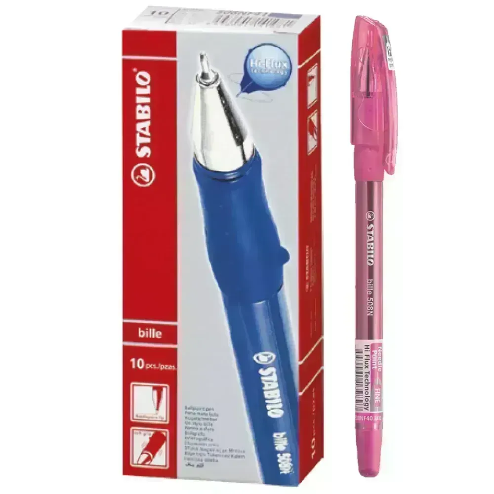 Bolígrafo, Bille Hi-Flux 508NF, Punta Aguja 0.38 mm, Rosado, Caja x 10 Unds. 