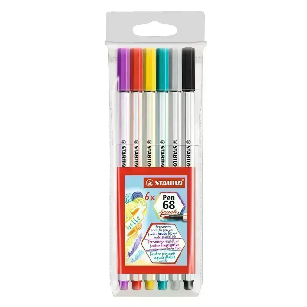 Marcador, Pen 68 Brush, Punta Pincel Flexible, Estuche x 6 Unds. 6 Colores Surtidos