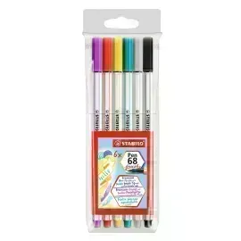 Marcador, Pen 68 Brush, Punta Pincel Flexible, Estuche x 6 Unds. 6 Colores Surtidos