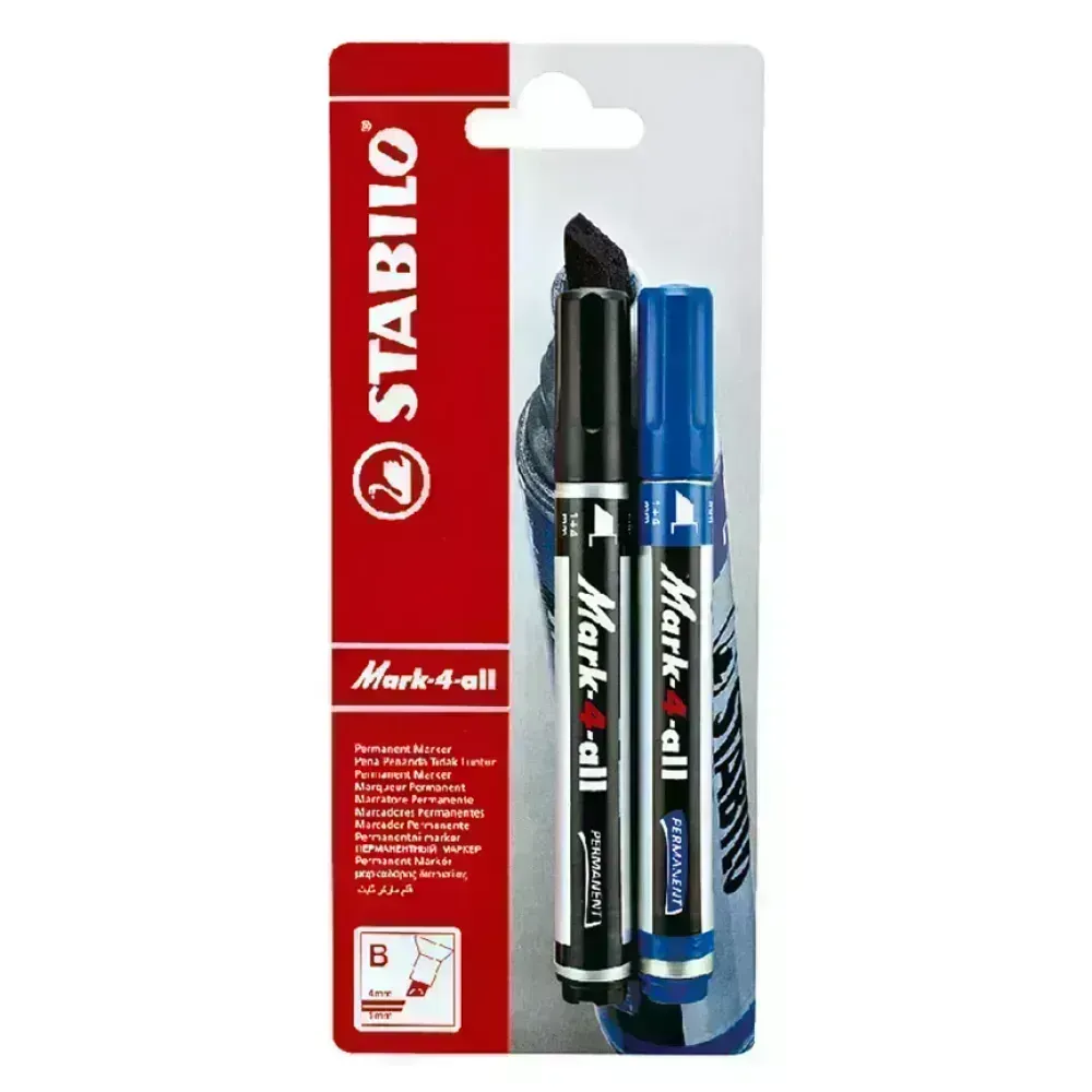 Marc. Permanente, Mark-4-all, Punta Biselada, 1.0-4.0 mm, Blister x 2 Unds. Azul y Negro
