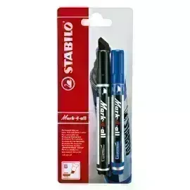 Marc. Permanente, Mark-4-all, Punta Biselada, 1.0-4.0 mm, Blister x 2 Unds. Azul y Negro