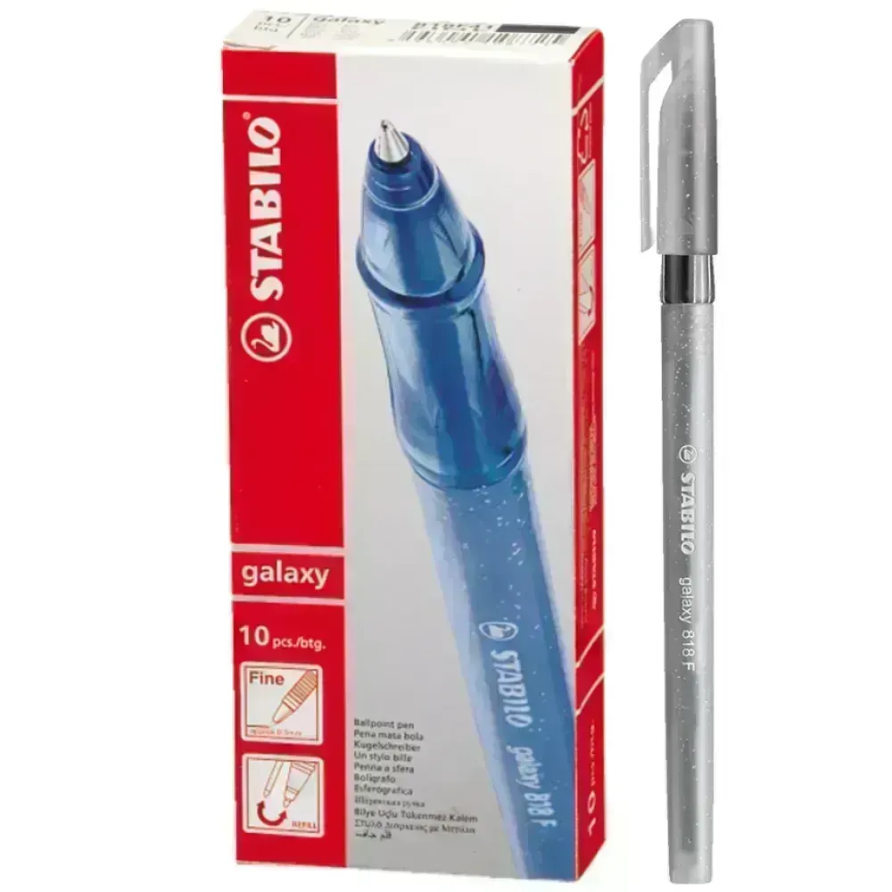 Bolígrafo, Galaxy 818, Punta Fina 0.38 mm, cuerpo opaco, Negro, Caja x 10 Unds. 