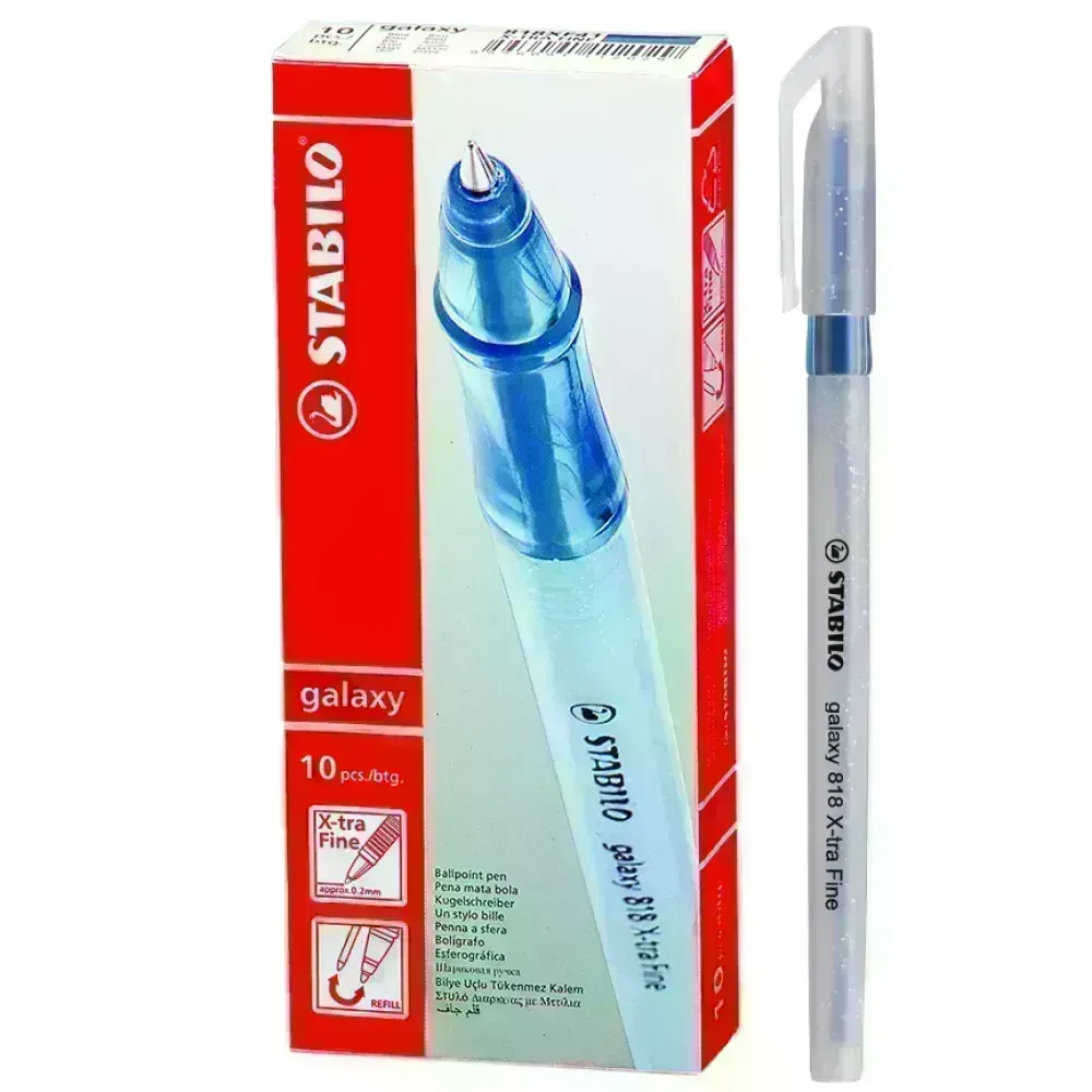 Bolígrafo, Galaxy 818, Punta X-Fina 0.3 mm, cuerpo traslúcido, Azul, Caja x 10 Unds. 