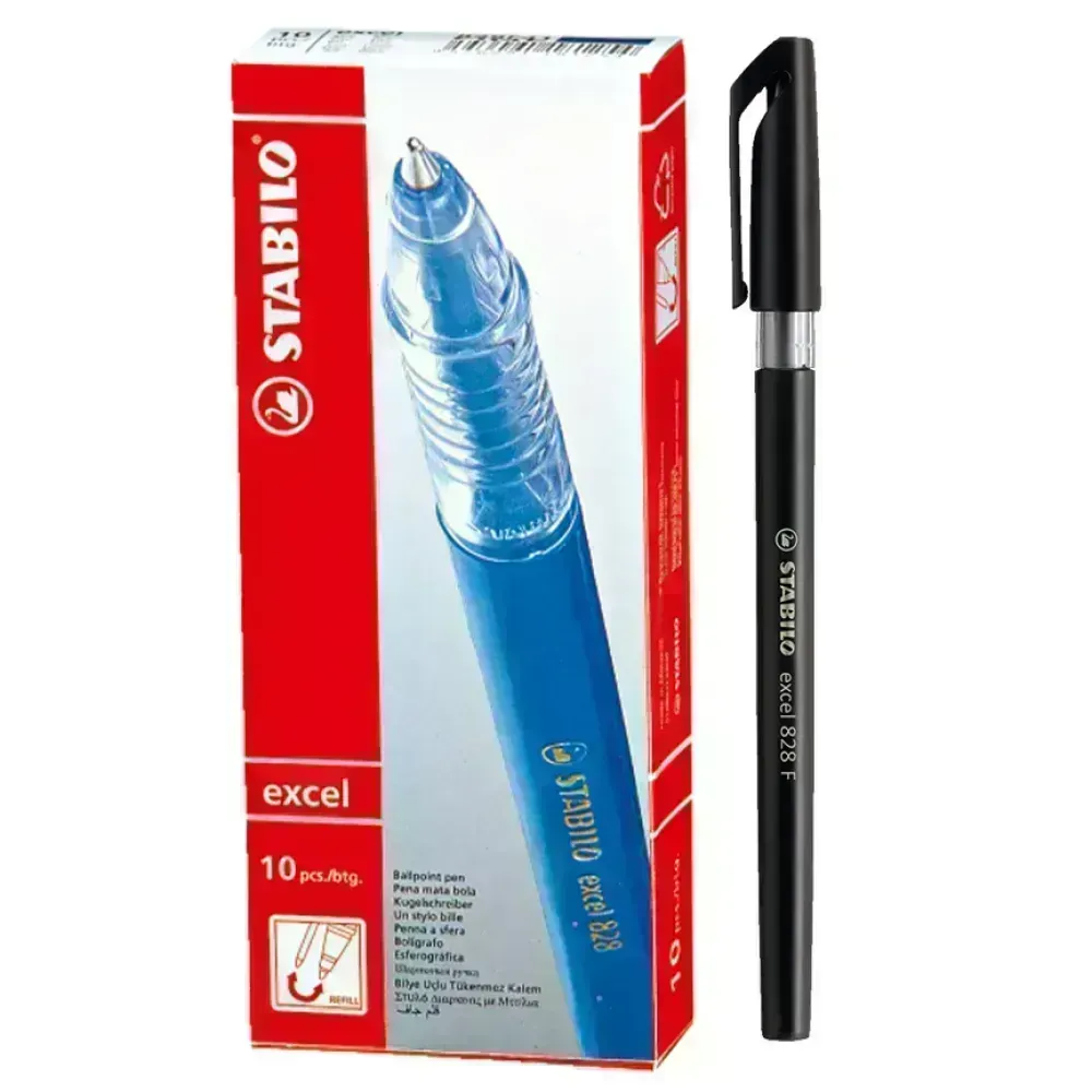 Bolígrafo, Excel 828, Punta Fina 0.38 mm, cuerpo opaco, Negro, Caja x 10 Unds. 