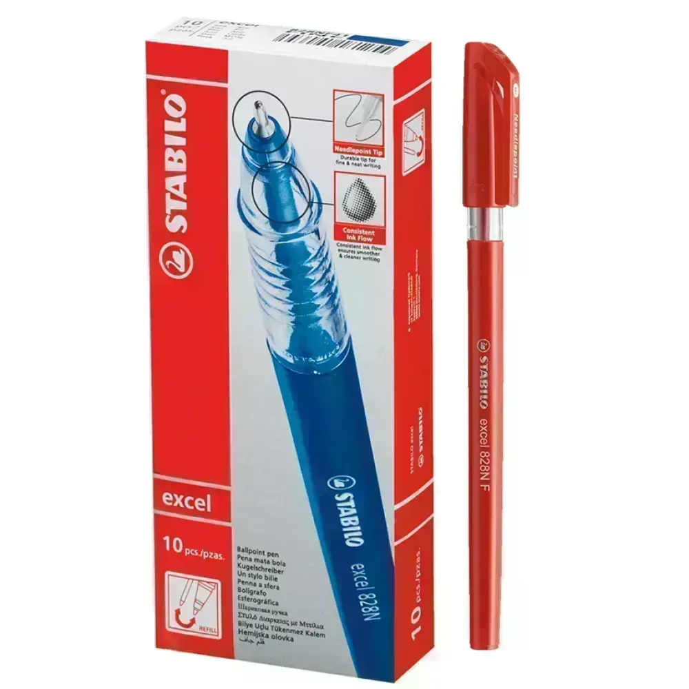 Bolígrafo, Excel 828NF, Punta Aguja 0.38 mm, cuerpo opaco, Rojo, Caja x 10 Unds. 