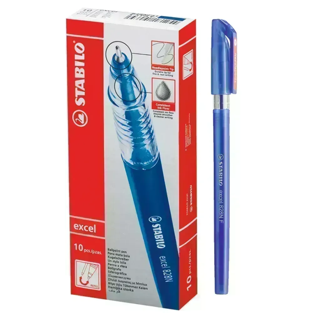 Bolígrafo, Excel 828NF, Punta Aguja 0.38 mm, cuerpo opaco, Azul, Caja x 10 Unds. 