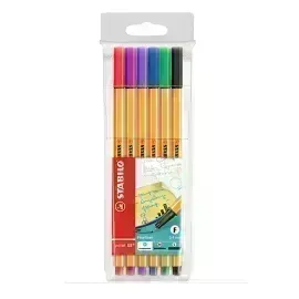 Micropunta/Felpa, Point 88, Punta Fina  0.4 mm, Estuche x 6 Unids. 6 Colores Básicos Surtidos