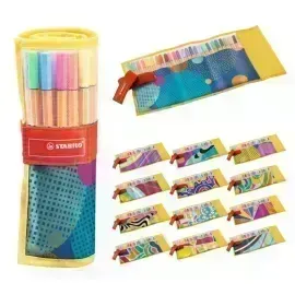 Micropunta/Felpa, Point 88, Punta Fina  0.4 mm, Estuche Enrrollable (Just Like You) x 25. 25 Colores Surtidos