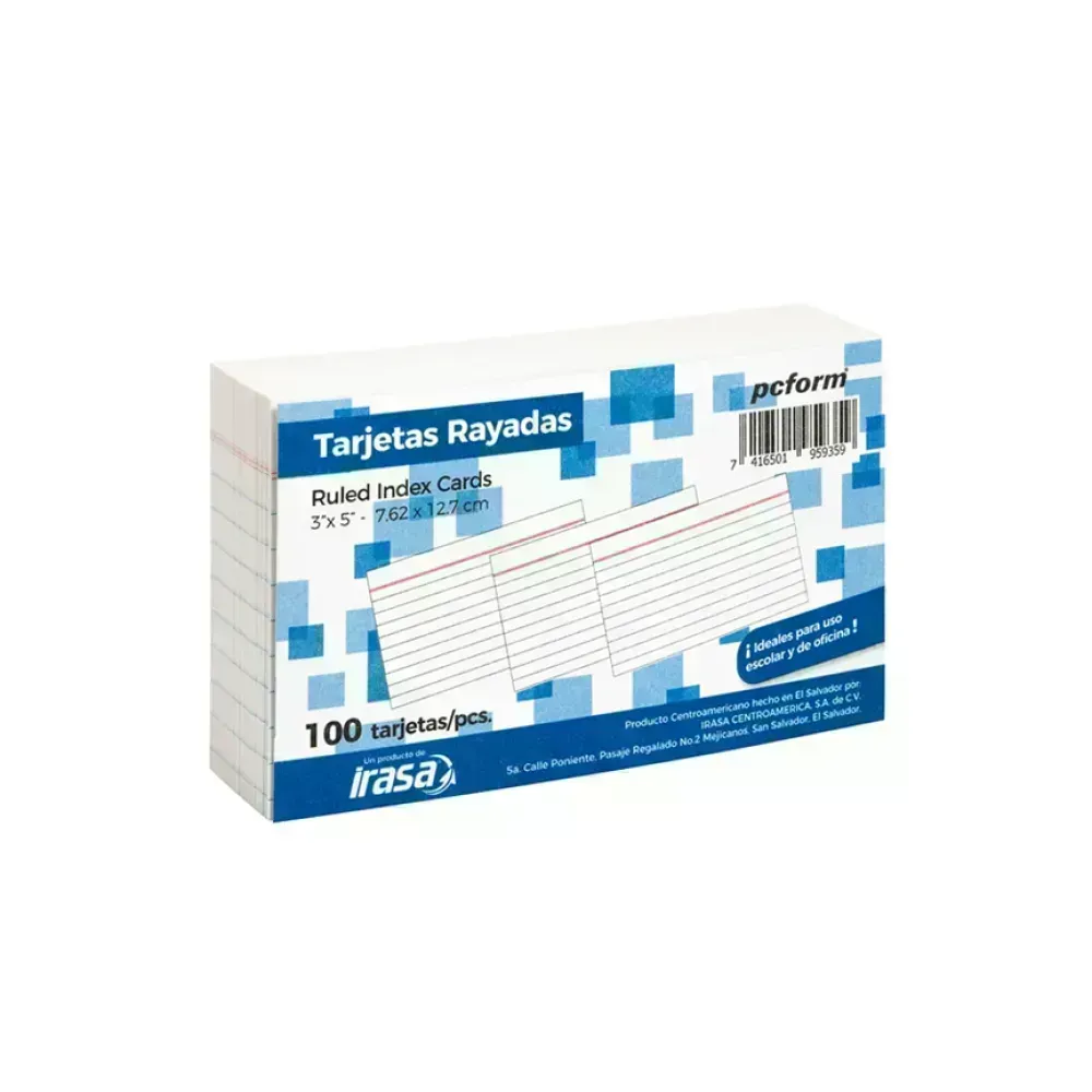 Tarjetas Rayadas, 3" x 5", Pack x 100 Unds.