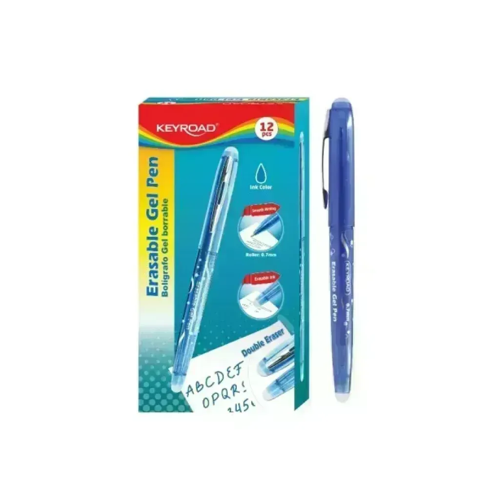 Bolígrafos, Gel Roller Borrable, Azul, Caja x 12 Unds.