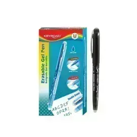 Bolígrafos, Gel Roller Borrable, Negro, Caja x 12 Unds.