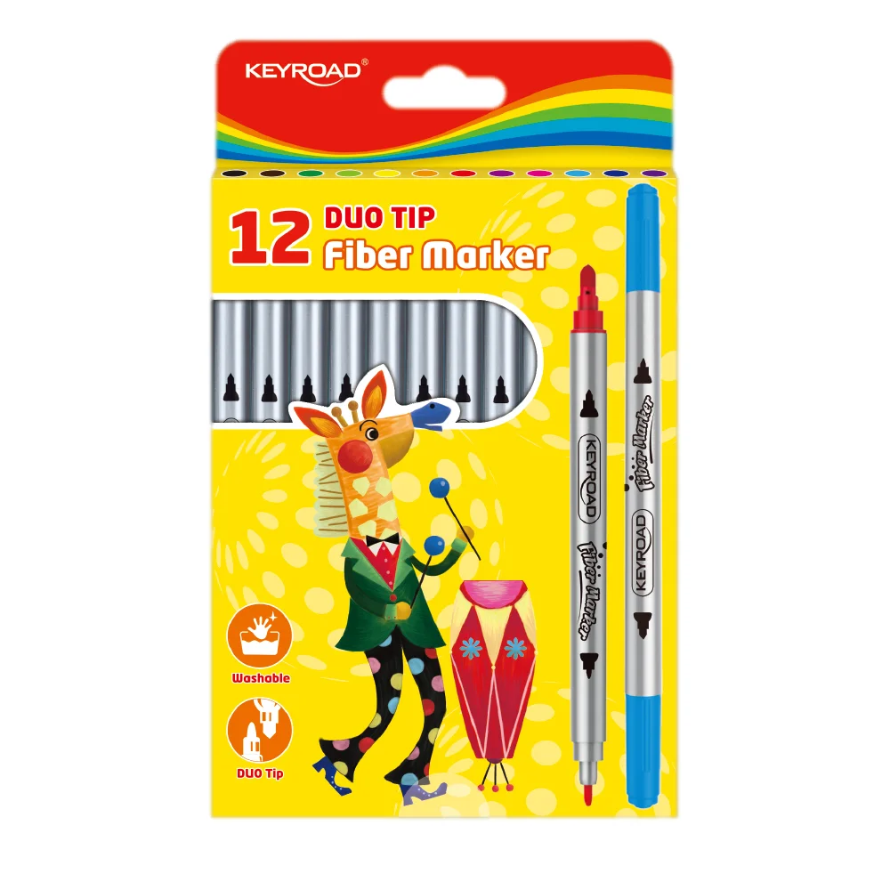 Marcadores Escolares, Doble Punta, Caja x 12 Colores