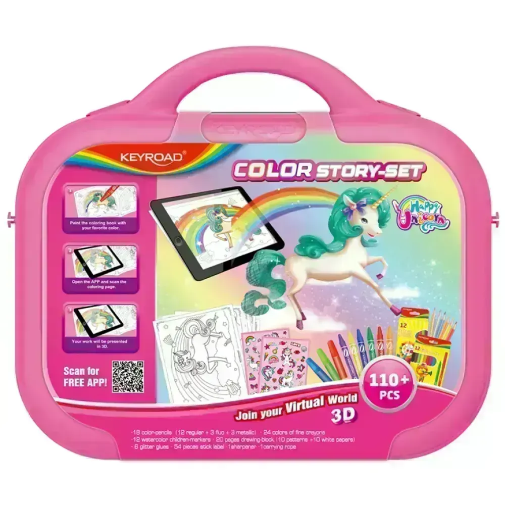 Colouring Travel Box, Rosado, Happy Unicorn, 1 Set
