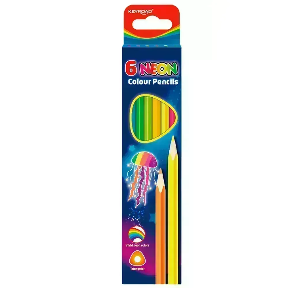 Lápices de Color, Neón, Triangulares, Caja x 6 Colores