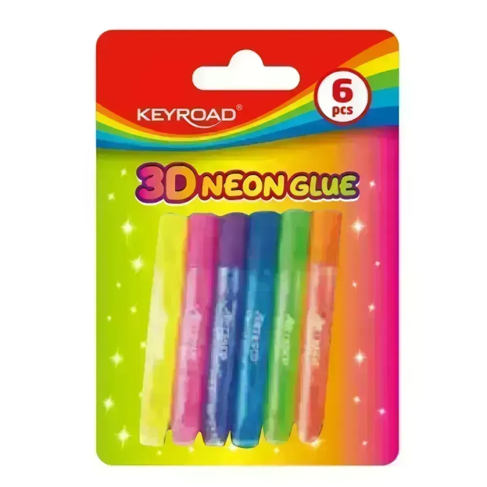 Pegamento con brillo, 3D Neón, Blister x 6 col de 15 g. c.u.