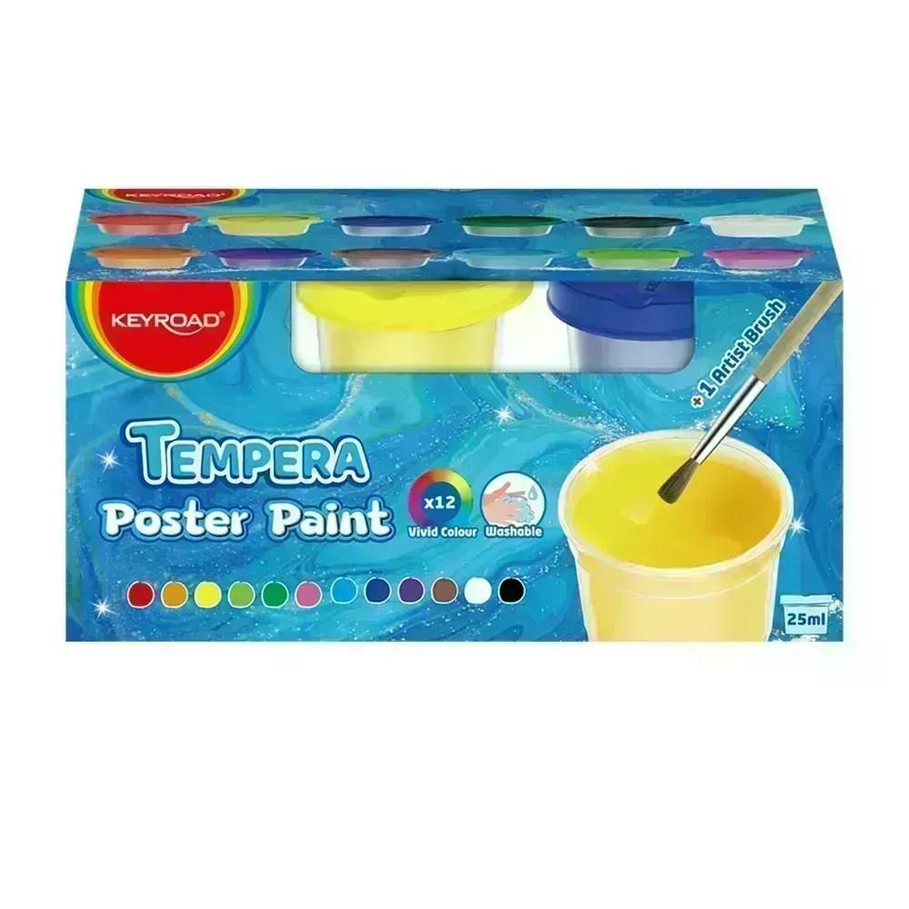 Témpera Escolar, Caja x 12 Colores x 25 mL. Pote Apilable