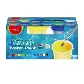 Témpera Escolar, Caja x 12 Colores x 25 mL. Pote Apilable