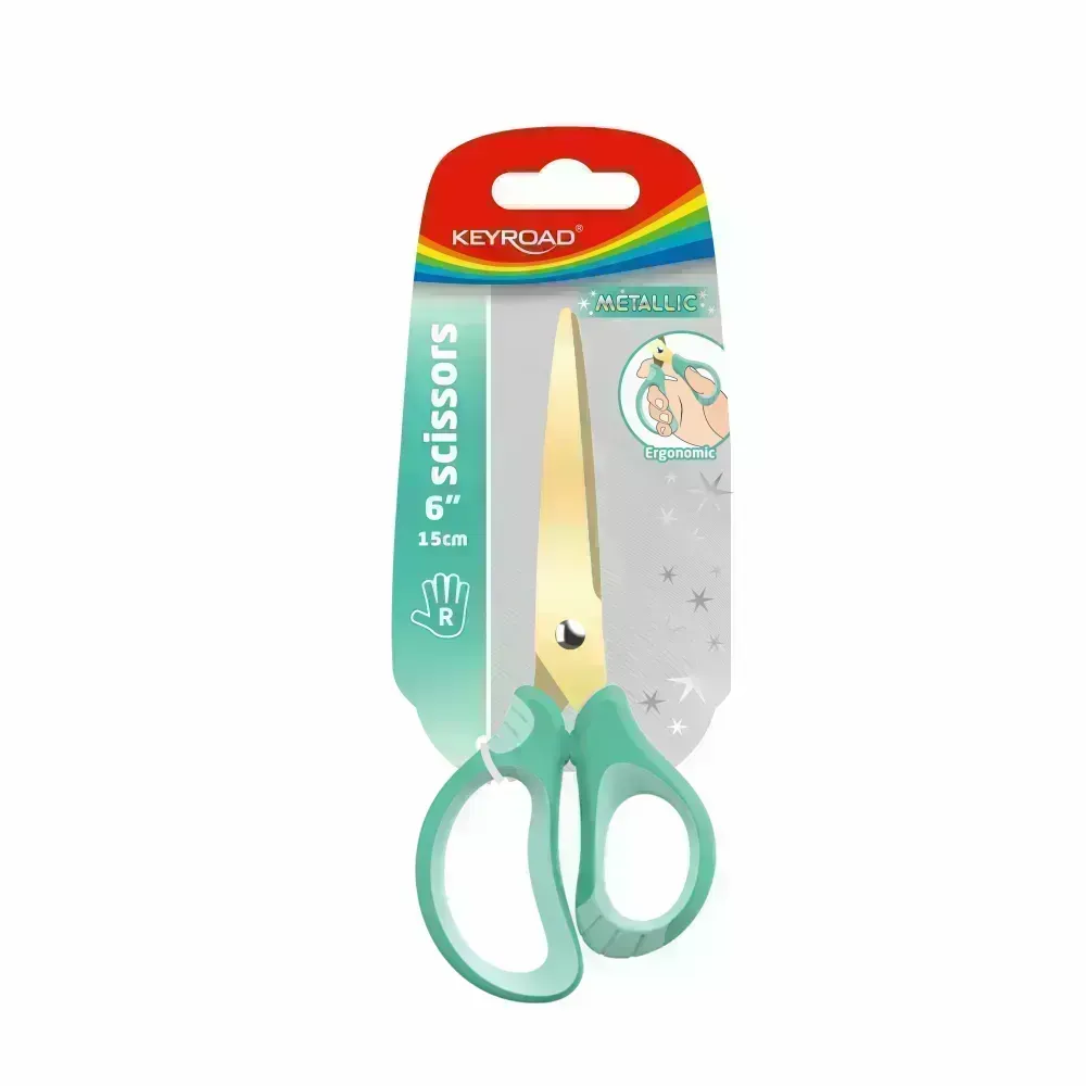 Tijera, Escolar, 6", Soft Grip, Metallic, Blister x 1 Und.