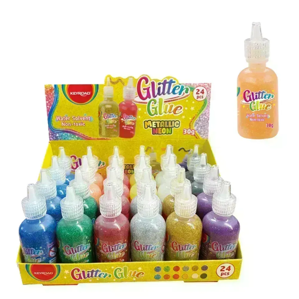 Pegamento, Glitter Glue, Exh. x 24 Unds x 30 g. gotero c.u., Col. Surt.