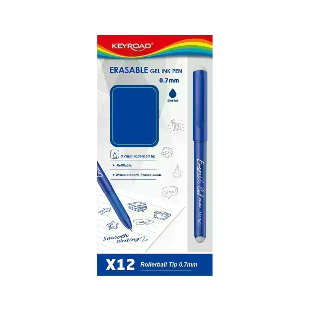 Bolígrafos, Gel Borrable, Azul, Caja x 12 Unds.