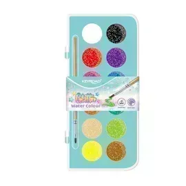 Acuarelas, Col. Glitter, Caja x 12 Und. (28 mm x Und) + Pincel