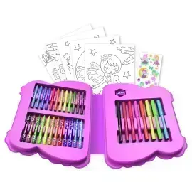 Coloring Kit Set, Butterfly, 54 Pzas, (12x Lápices de Color, 8x Marcadores Escolares, 12x Crayones, 1x Sacapuntas, + Hojas de Color + Stickers), Set