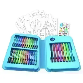 Coloring Kit Set, School Bus, 54 Pzas, (12x Lápices de Color, 8x Marcadores Escolares, 12x Crayones, 1x Sacapuntas, + Hojas de Color + Stickers), Set