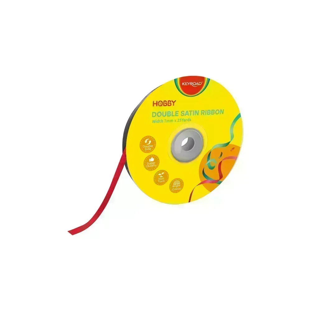 Cinta Satinada, 7mm x 25 Yardas, Rollo, Rojo