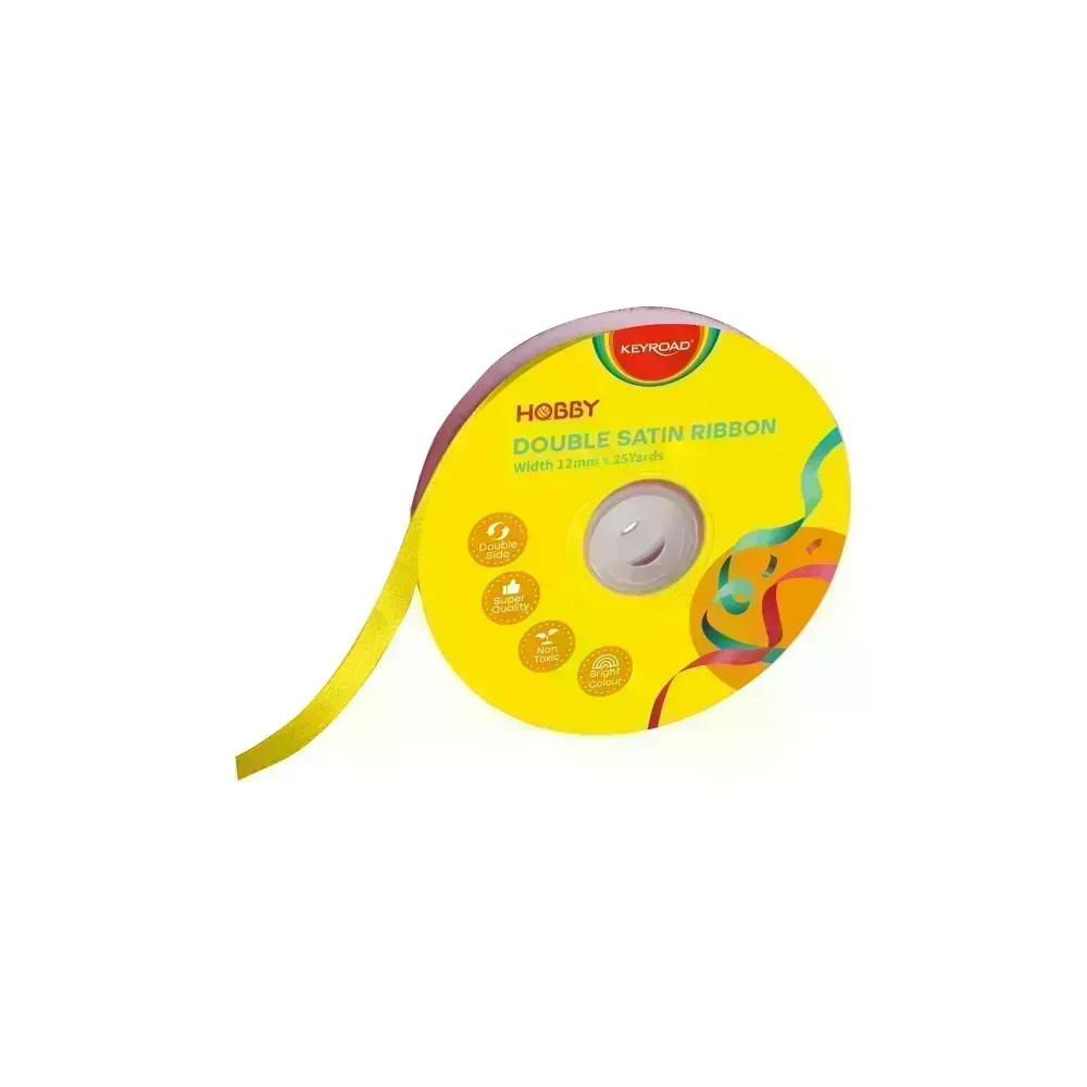 Cinta Satinada, 12mm x 25 Yardas, Rollo, Amarillo