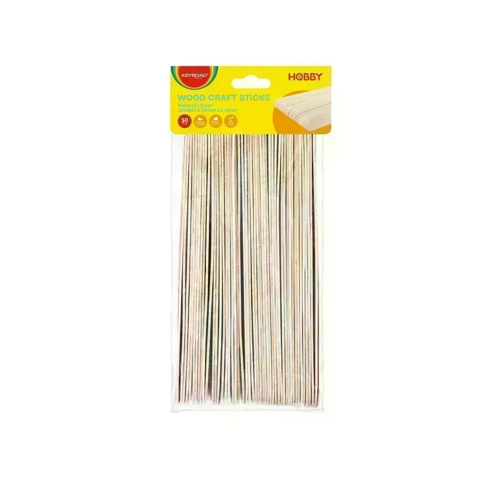 Palitos de Madera, Color Natural, 200 mm x 24 mm x 1.6 mm, Bolsa x 50 pzas. 
