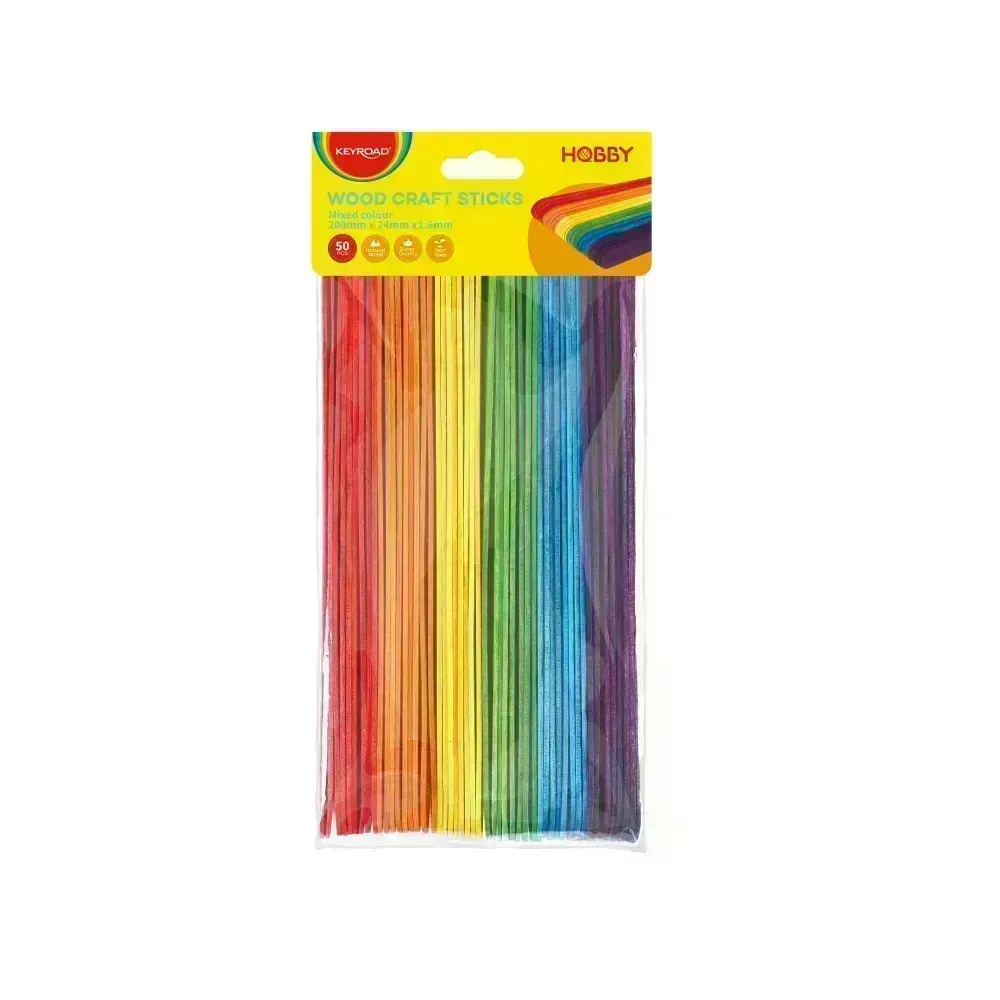 Palitos de Madera, Colores Surtidos, 200 mm x 24 mm x 1.6 mm, Bolsa x 50 pzas. 