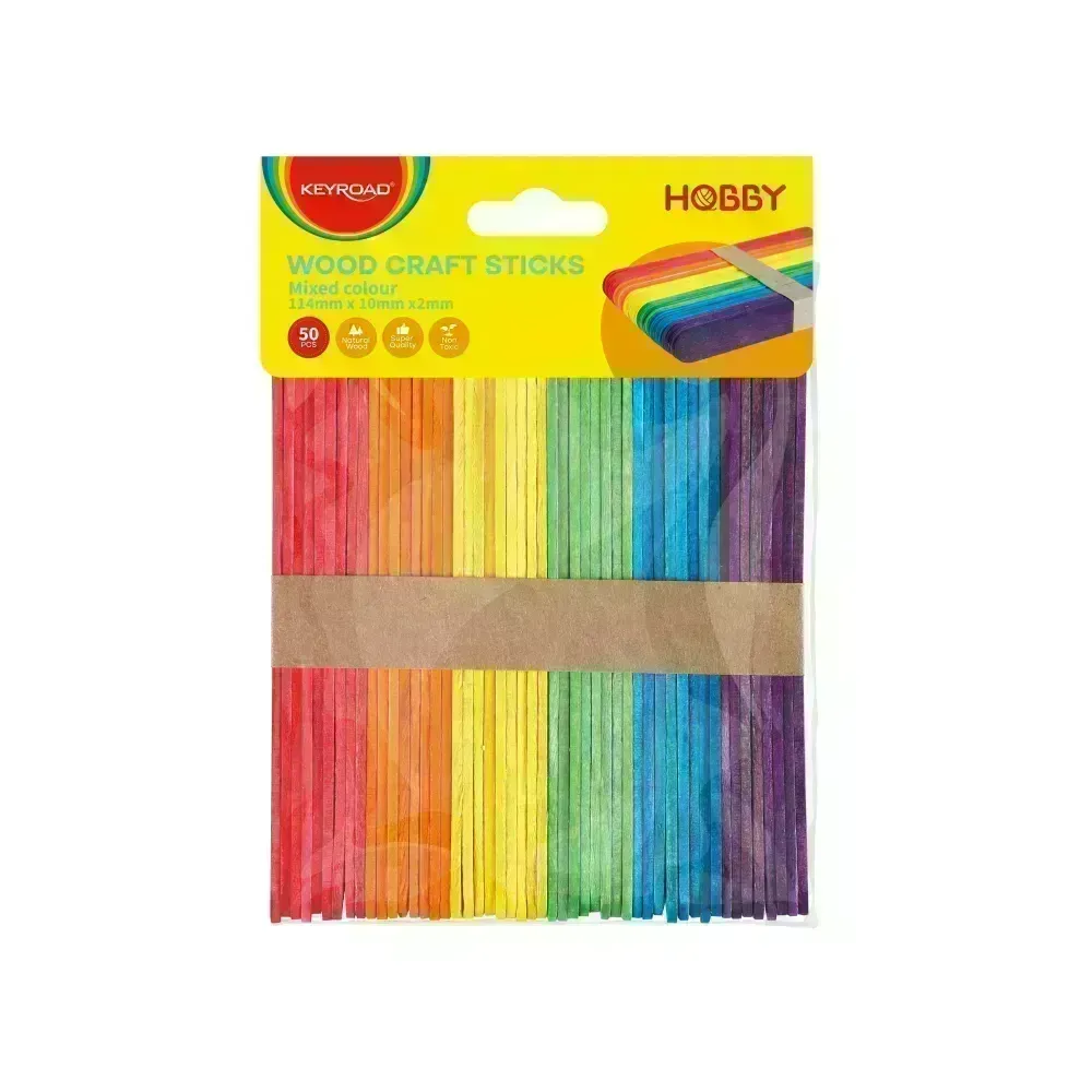 Palitos de Madera, Colores Surtidos, 114 mm x 10 mm x 2 mm, Bolsa x 50 pzas. 