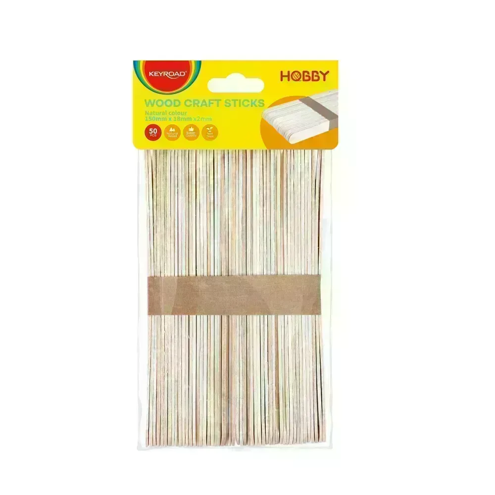Palitos de Madera, Color Natural, 150 mm x 18 mm x 2 mm, Bolsa x 50 pzas. 