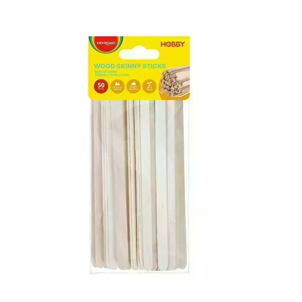 Palitos de Madera Delgados, Color Natural, 140 mm x 5 mm x 1 mm, Bolsa x 50 pzas. 