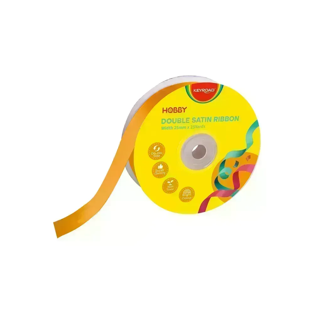 Cinta Satinada, 25mm x 25 Yardas, Rollo, Naranja