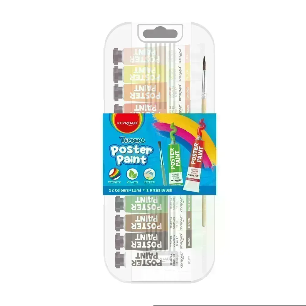 Témperas, Poster Paint. Estuche  x 12 Tubos x 12 mL c.u. Col. Surtidos.