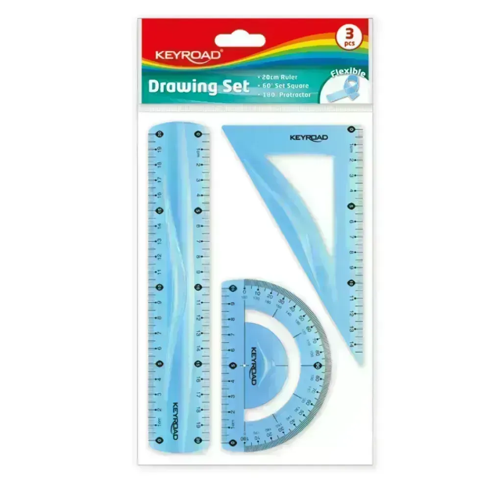 Juego Geometrico Plástico, Flexible, 20 cm., Pack x 3 piezas.