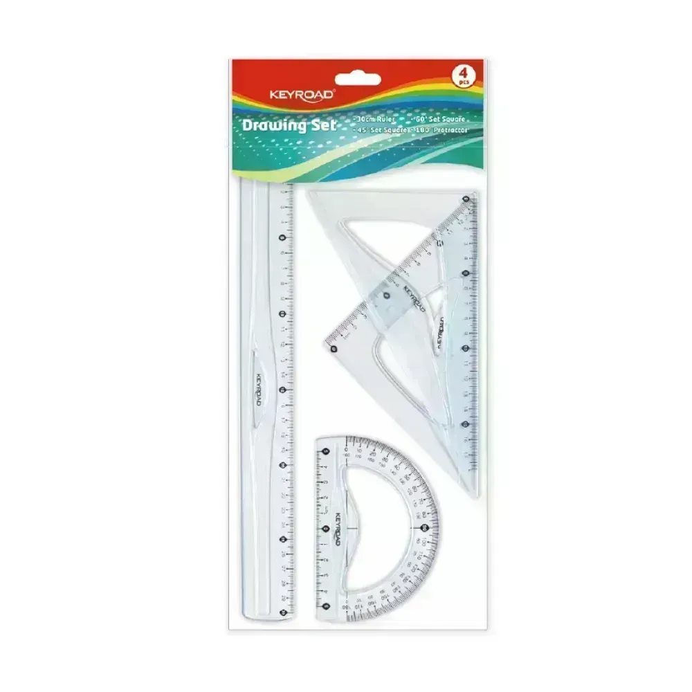 Juego Geometrico Plástico, Rígido, 30 cm., Pack x 4 piezas.